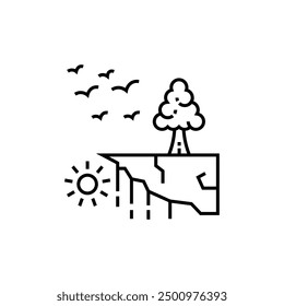 a scenery with sun,clouds and birds,black line flat vector icon useful for digital explanations,forests
