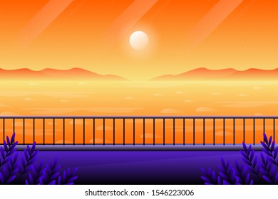 Scenery sunset with sea view background, sea view landscape