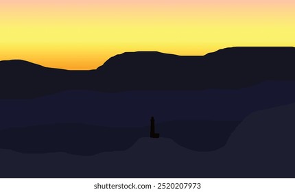 Eine Landschaft einer ausgedehnten Wüste bei Sonnenuntergang, mit einer atemberaubenden Berglandschaft in der Hintergrund-Konzept-Illustration.