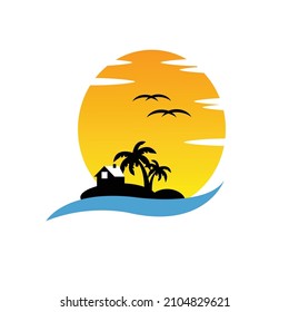 scenery vector, simple island vector for logo and sticker