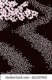 Scenery where cherry blossom petals flow in the river. Japanese style.