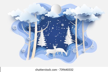 scenery in the winter with homes and snowy hills. design paper art and crafts