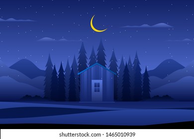 Scenery winter night with forest background