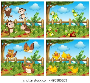 Scenes with animals in the farmyard illustration