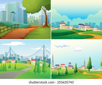 scenes of cities and parks