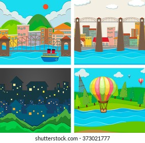 Scenes of city and countryside illustration