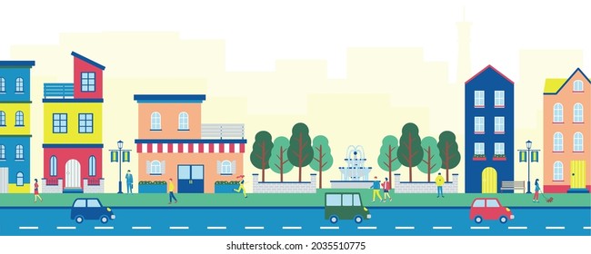 Scenes of the city with parks and the people who live there