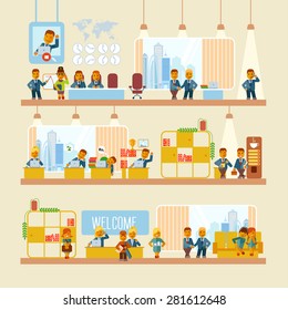 Scenes from daily office life in cartoon style. Vector flat illustrations
