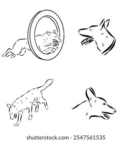 Escenas de entrenamiento de perros con personajes de dibujos animados del hombre y su mascota aprendiendo varios comandos