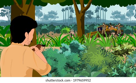 Scenes Of Guerrilla Warfare Inside The Village - Illustration