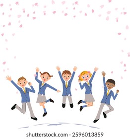 Scenes of students jumping in the snow of cherry blossom petals to celebrate their entrance and graduation