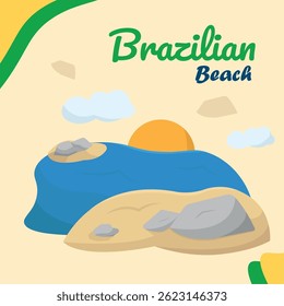 Cênico pôr do sol na praia. Ilustração vetorial