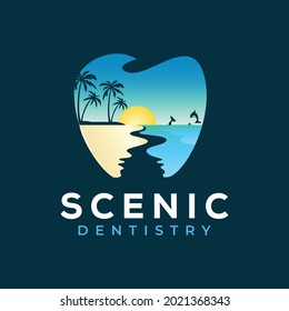 scenic dentistry, scene summer day on tooth vector