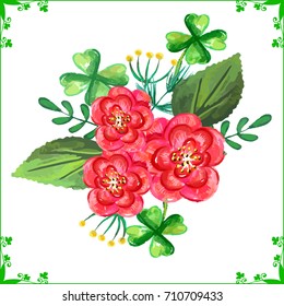 Scenic drawing of flowers with a frame, on a white background.vector