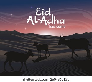 Scenic Eid al-Adha Celebration in Arabian Landscape – Vector Illustration