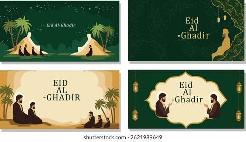 Scenic Eid al-Ghadir Illustration with Figures and Palm Trees