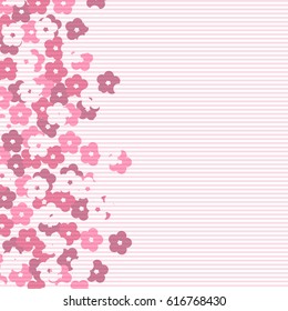 Scenic flower pattern isolated on stripe background.Floral composition,hand painted,delicate template.Top view,soft pastel color style.Stylish invitation for valentines day and greeting card concept