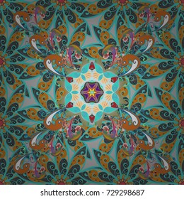 Scenic flower pattern on blue, gray and orange colors. Top view, soft. Stylish invitation for valentines day and greeting card concept. Floral composition, hand painted, delicate template.