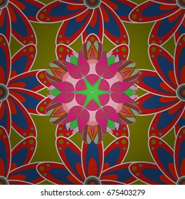 Scenic flower pattern on colorful background. Floral composition, hand painted, delicate template. Top view, soft color style. Stylish invitation for valentines day and greeting card concept.