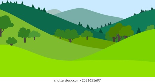 Scenic Green Hills and Forest Vector Illustration