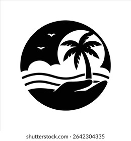 Scenic Handheld Tropical Beach Vector Illustration