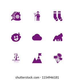 scenic icon. 9 scenic set with desert, forest, africa and mountain vector icons for web and mobile app