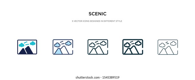 scenic icon in different style vector illustration. two colored and black scenic vector icons designed in filled, outline, line and stroke style can be used for web, mobile, ui