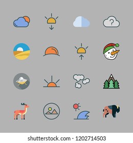 scenic icon set. vector set about cloud, antelope, ufo and snowman icons set.