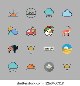 scenic icon set. vector set about boat icon, desert, sunrise and cloud icons set.