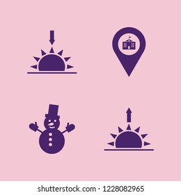 scenic icon. scenic vector icons set snowman, sunrise, university location and sunset
