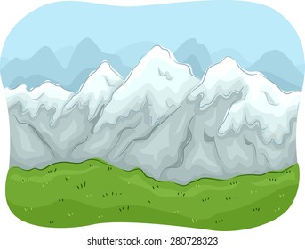 Scenic Illustration of a Mountain Range Covered with Snow
