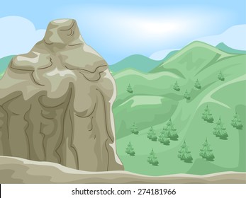 Scenic Illustration of the View Seen from the Summit of a Mountai