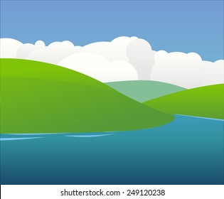 Scenic Irish Landscape in Cartoon style, Vector Illustration