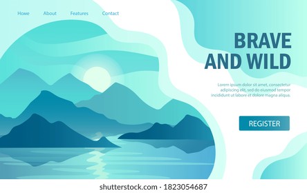 Scenic landscape banner for travel Agency advertising. Vector illustration. Landing page or web page template.