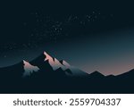 Scenic landscape at night with mountain and starry sky