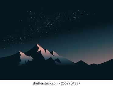 Scenic landscape at night with mountain and starry sky