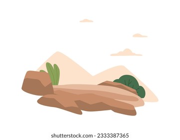 Scenic Landscape Showcasing The Beauty Of Nature With Prominent Rocks And Green Vegetation, Vector Illustration