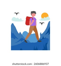 Scenic Mountain Hiking Adventure Vector Illustration