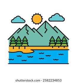 A scenic mountain landscape with a river representing nature and outdoor beauty
