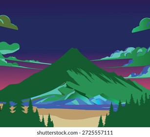 Scenic Mountain Landscape at Sunset Vector for Travel, Nature, and Adventure Marketing. Scenic Mountain Landscape at Sunset Vector for Travel, Nature, and Adventure Marketing.