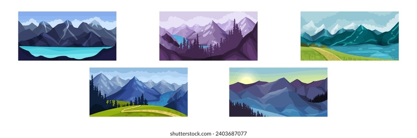 Scenic Mountain Landscapes and Nature View Vector Set