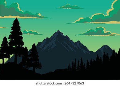 Scenic mountain range view beneath an expressive sky scene