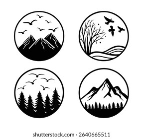 Scenic Nature Silhouette Circle Design