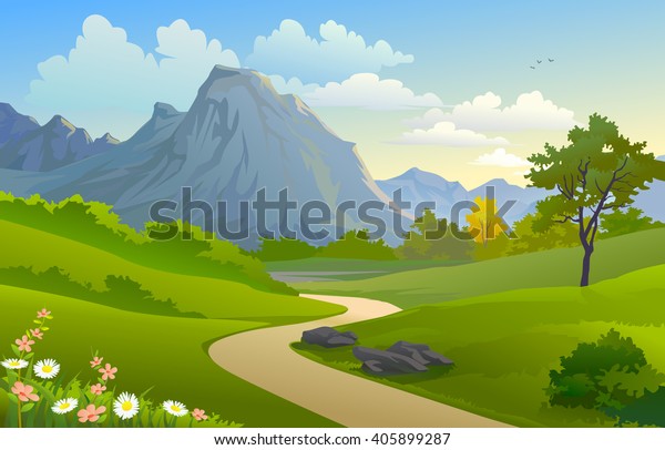 Scenic Outdoors Mountain Hilly Pathway Stock Vector (Royalty Free ...