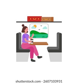 Scenic Railway Journey Flat Vector Illustration