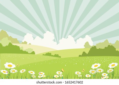 Scenic Summer Day Landscape. Vector Illustration