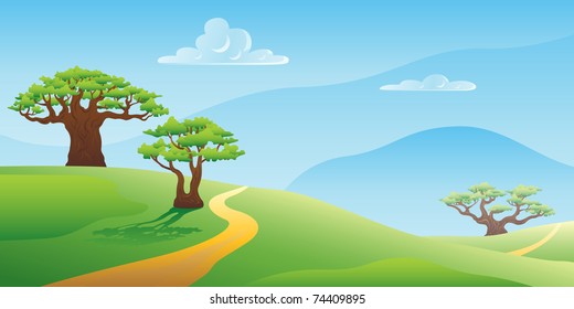 Scenic summer landscape vector illustration