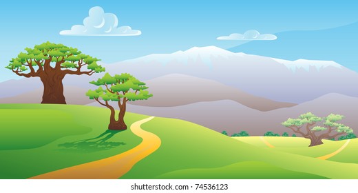 Scenic summer landscape vector illustration