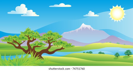 Scenic summer landscape vector illustration