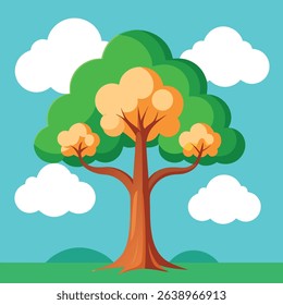 Scenic Tree Landscape with Fluffy Clouds.